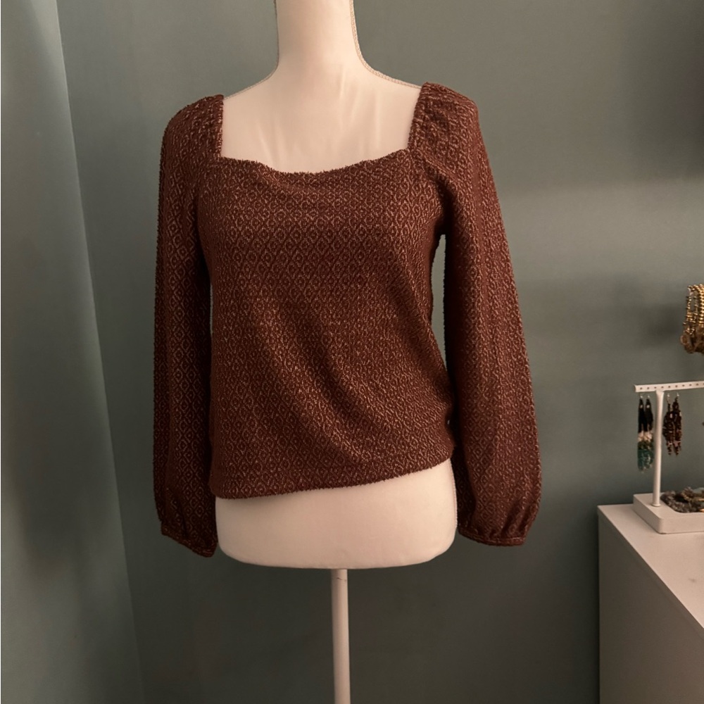 Madewell Brown Knit Puff Long Sleeve Women's Top EUC Fall Sweater XXS